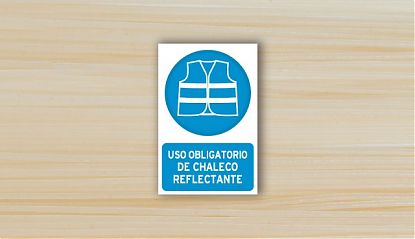  Vinilo adhesivo informativo USO OBLIGATORIO DE CHALECO REFLECTANTE - pegatinas seguridad en el trabajo 08123