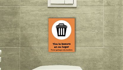  Vinilo adhesivo NO TIRAR BASURA en el WC (papel, toallitas) - Señal no tirar toallitas ni basura en el wc 08615