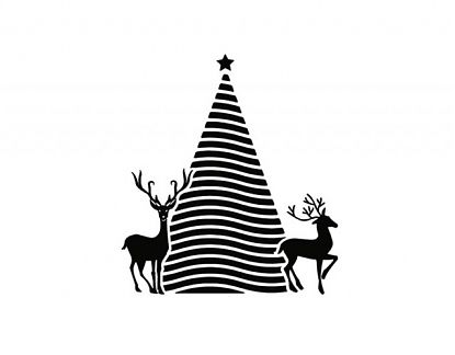  Vinilo decorativo navideño con abeto de navidad y ciervos 07425