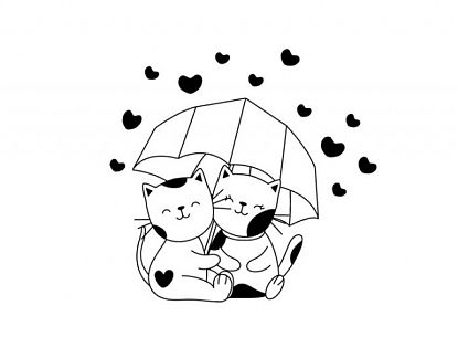 Vinilo decorativo romántico gatos con corazones - Vinilo adhesivo de pared 07409