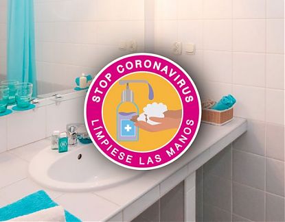  CORONAVIRUS - Vinilo adhesivo especial baños - lavabos límpiese las manos 06927