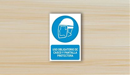  Vinilo uso obligatorio de casco y pantalla protectora - Señal Uso obligatorio de pantalla protectora y casco - señalización de seguridad y salud 08138