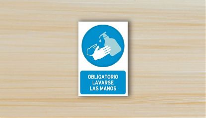  Cartel impreso sobre vinilo adhesivo de obligatorio lavarse las manos - señalización de seguridad y salud en el trabajo 08125