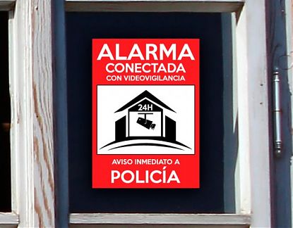  Aviso de ALARMA CONECTADA CON VIDEOVIGILANCIA impreso sobre vinilo adhesivo de gran calidad 06406