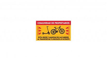  Vinilo Adhesivo Informativo: “COMUNIDAD DE PROPIETARIOS - EVITA ROCES Y MANCHAS EN LAS PAREDES AL TRANSPORTAR TU BICICLETA O PATINETE” 09437