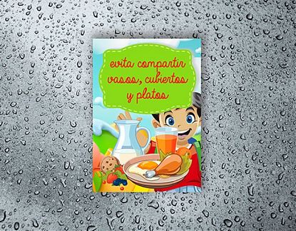  Vinilo adhesivo para comedores escolares y colegios EVITA COMPARTIR VASOS, CUBIERTOS Y PLATOS - vinilos coronavirus escolares 07300