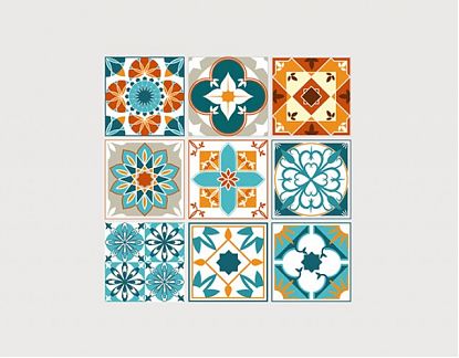  Colección pegatinas de azulejos de nueve unidades Estilo mediterráneo 05993