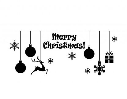  Vinilo decorativo navideño con adornos de navidad - copos de nieve, Merry Christmas, regalos, bolas de navidad y ciervo 07474