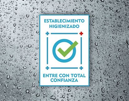  Rotulo impreso sobre vinilo adhesivo ESTABLECIMIENTO HIGIENIZADO, ENTRE CON TOTAL CONFIANZA - coronavirus  07105