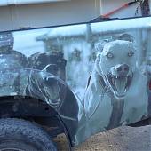 Rotulación con vinilo adhesivo de vehículo 4x4 y remolque para competiciones de Mushing