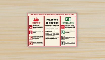  Cartel impreso sobre vinilo adhesivo con señal con instrucciones de seguridad contra incendios 08147