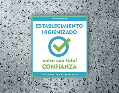  Vinilo adhesivo ESTABLECIMIENTO HIGIENIZADO, ENTRE CON TOTAL CONFIANZA - coronavirus 07103