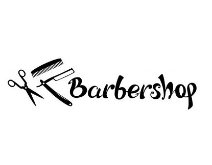  Vinilo de corte de texto para decorar un Barber Shop adornado con unas tijeras, navaja y peine 04974
