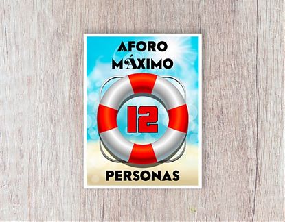  Vinilo adhesivo personalizado AFORO MÁXIMO PARA PISCINAS - cartel editable aforo máximo piscinas públicas y privadas 07760