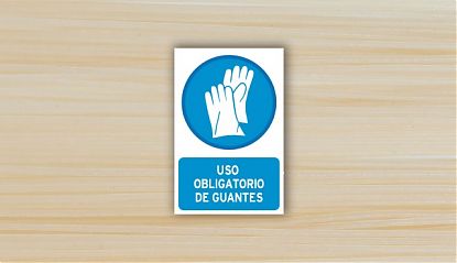 Señal adhesiva obligatorio el uso de guantes de seguridad - Pegatina Uso obligatorio de guantes 08117