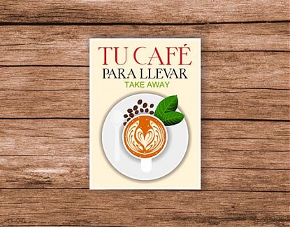  TU CAFÉ PARA LLEVAR - TAKE AWAY - Vinilo adhesivo personalizado para cafeterías y bares 07748