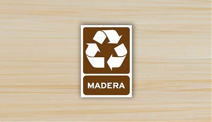  Señal de reciclaje de madera impresa sobre vinilo adhesivo - Pegatinas de reciclaje madera - Senal Adhesivo Reciclaje Madera 08106