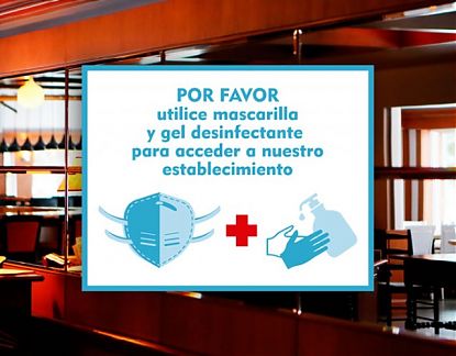  Vinilo adhesivo POR FAVOR utilice mascarilla y gel desinfectante  para acceder a nuestro establecimiento - coronavirus 07064