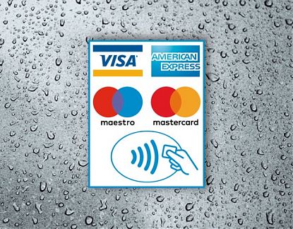  Pegatina impresa sobre vinilo con métodos de pago - pago con tarjeta - Visa, Mastercard, American Express, Maestro y Contactless 07699