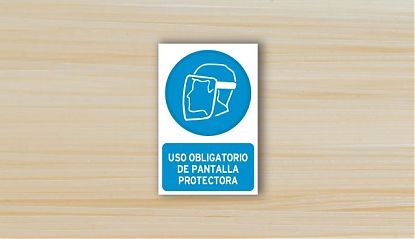  Señal impresa sobre vinilo adhesivo OBLIGATORIO EL USO DE PANTALLA PROTECTORA, Vinilo es obligatorio el uso de la pantalla protectora 08134