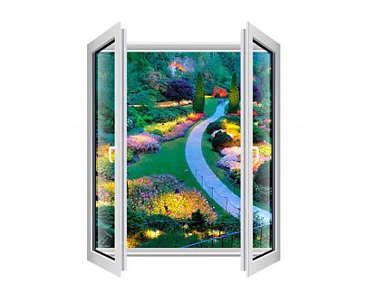  Vinilo con ventana abierta y vistas a un jardín 04484