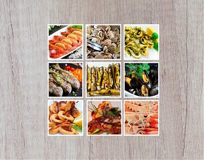  Colección de nueve vinilos adhesivos para decoración de bares restaurantes y marisquerías 07756