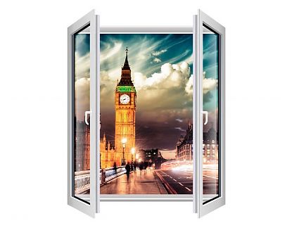  Vinilo con una ventana y unas vistas de la ciudad de Londres 04478