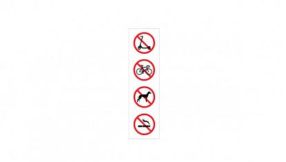  Vinilo adhesivo blanco con señales de prohibido: patinetes, bicicletas, perros y fumar 09804