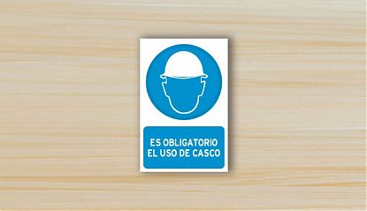  SEÑAL ES OBLIGATORIO EL USO DE CASCO - Cartel impreso sobre vinilo adhesivo Uso Obligatorio Casco 08132
