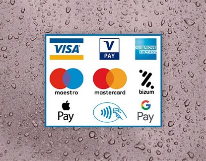  Vinilo adhesivo MÉTODOS DE PAGO - Visa, American Express, Visa Pay, Google Pay, Apple Pay, Maestro, Mastercard, Contactless, BIZUM 07714