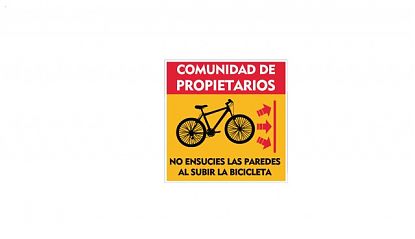  Vinilo Adhesivo Informativo: “COMUNIDAD DE PROPIETARIOS - NO ENSUCIES LAS PAREDES AL SUBIR LA BICICLETA” 09436