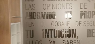 Vinilo al ácido sobre cristal con una frase de Steve Jobs