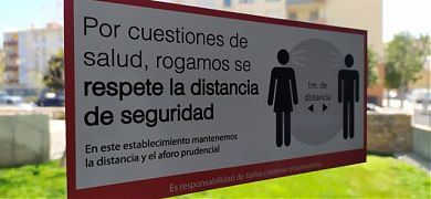 Vinilo adhesivo para cristales de tiendas y comercios - RESPETE LA DISTANCIA DE SEGURIDAD - coronavirus