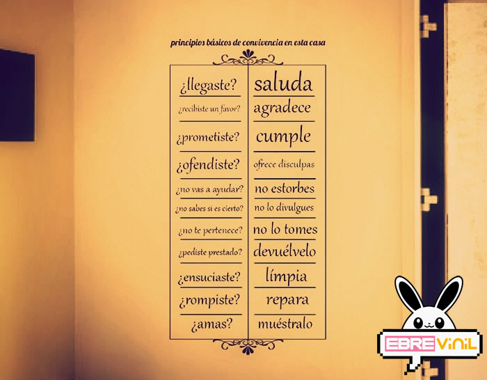 adhesivo vinilo texto reglas familia casa