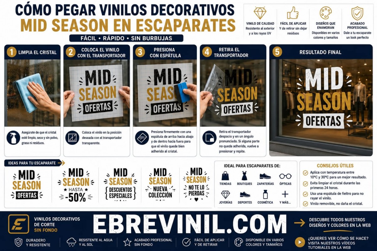 adhesivos rotulos carteles escaparates mid season sale mitad temporada tiendas comercios cristales vidriera