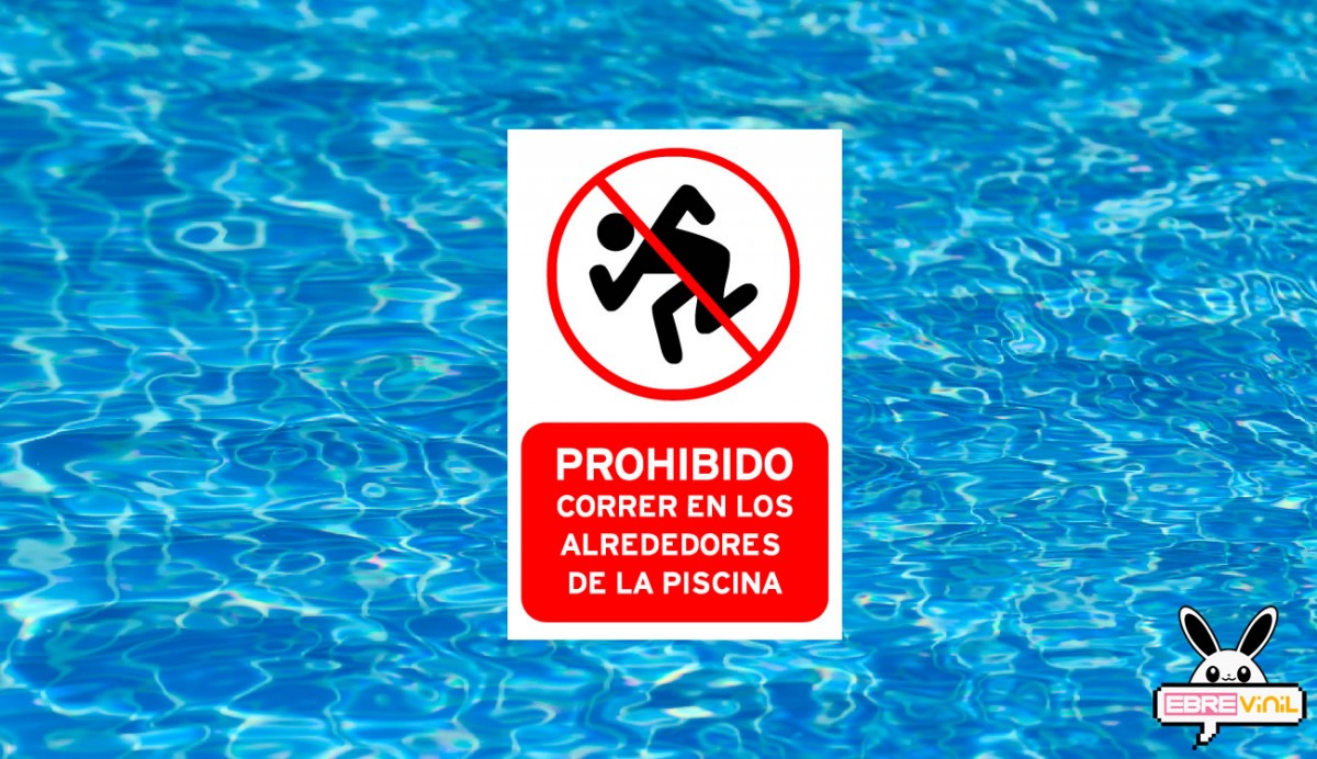 cartel no correr en la piscina