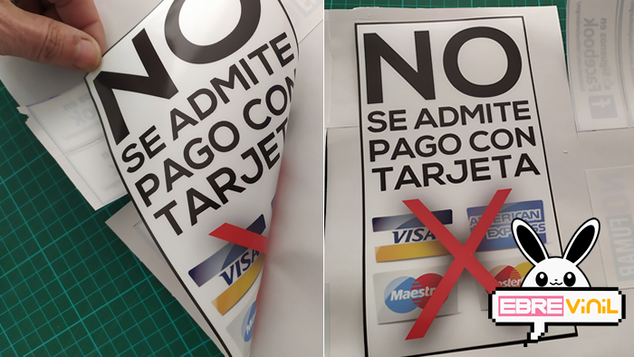 cartel pegatina no se admite el pago con tarjeta