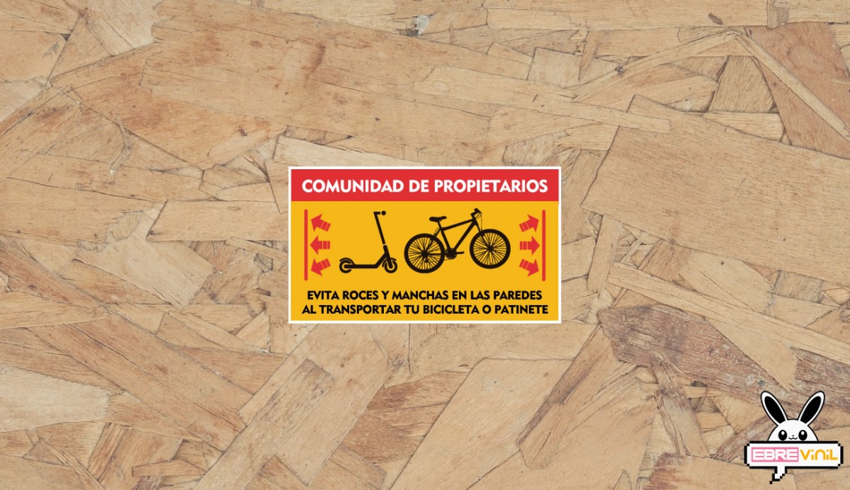 adhesivo cartel Evita roces y manchas en las paredes al transportar tu bicicleta o patinete