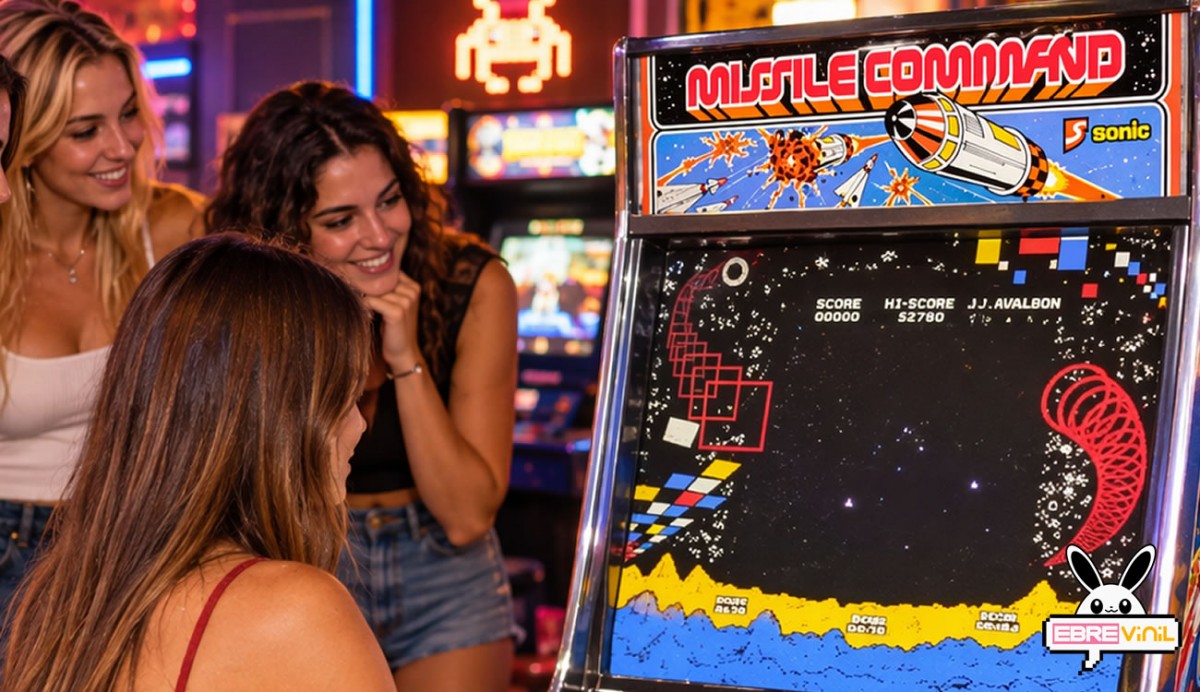Ejemplo de colocación interior reflejada del vinilo Missile Command por la cara posterior del metacrilato de una marquesina arcade