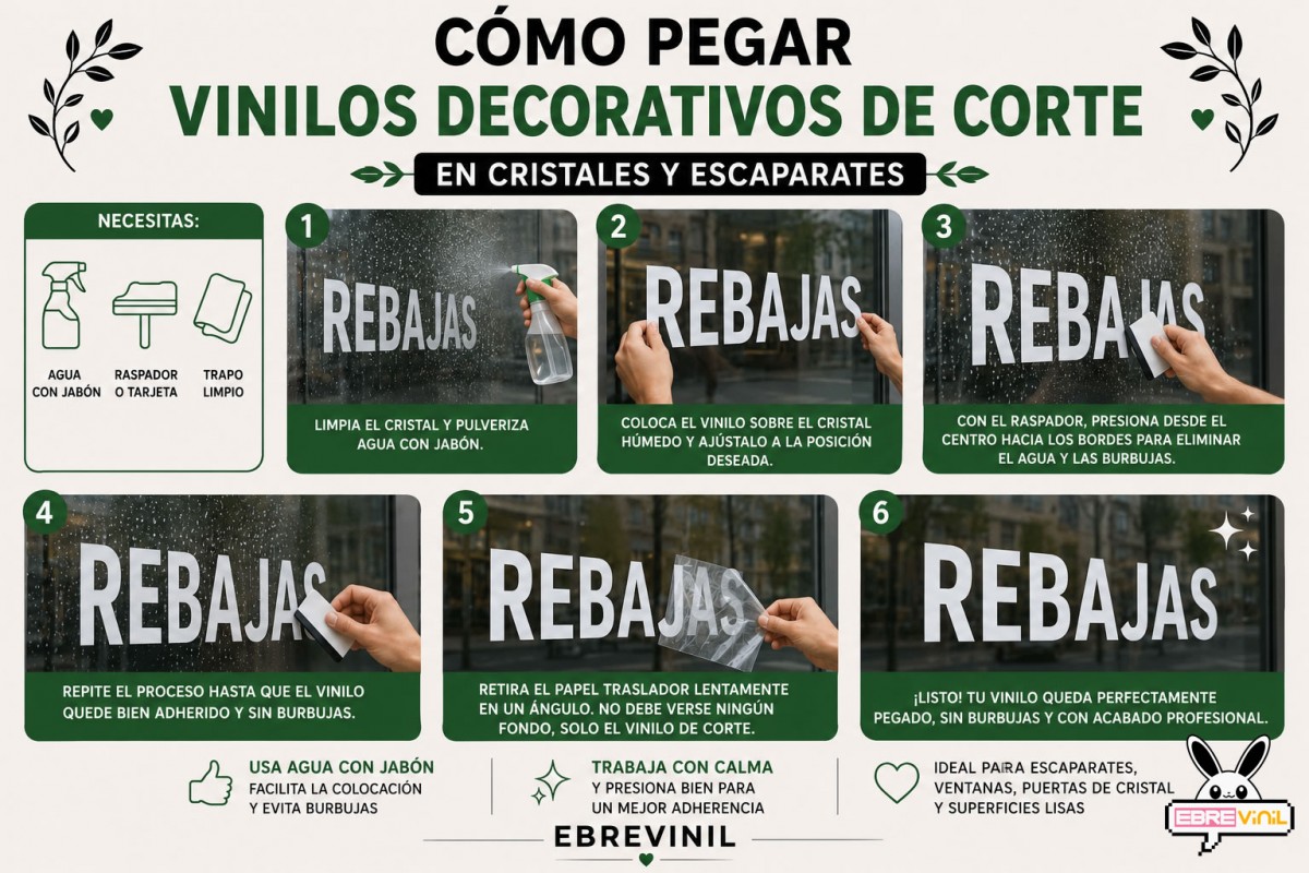 como pegar vinilos decorativos de corte en escaparates