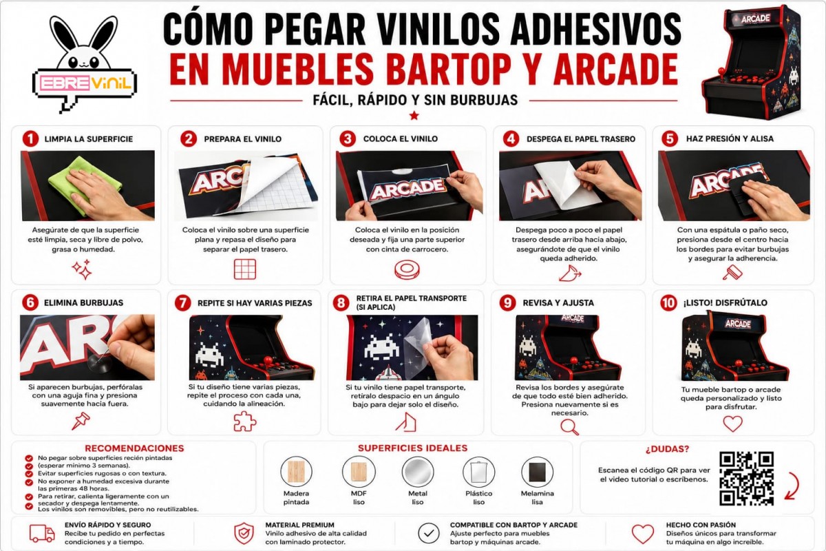como pegar vinilos en muebles bartop y arcade