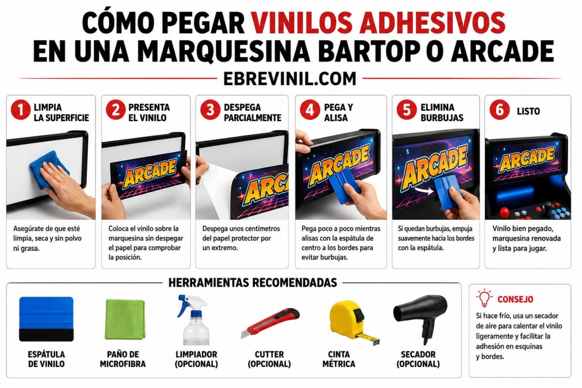 como pegar vinilos marquesina -mueblesarcade y BARTOP
