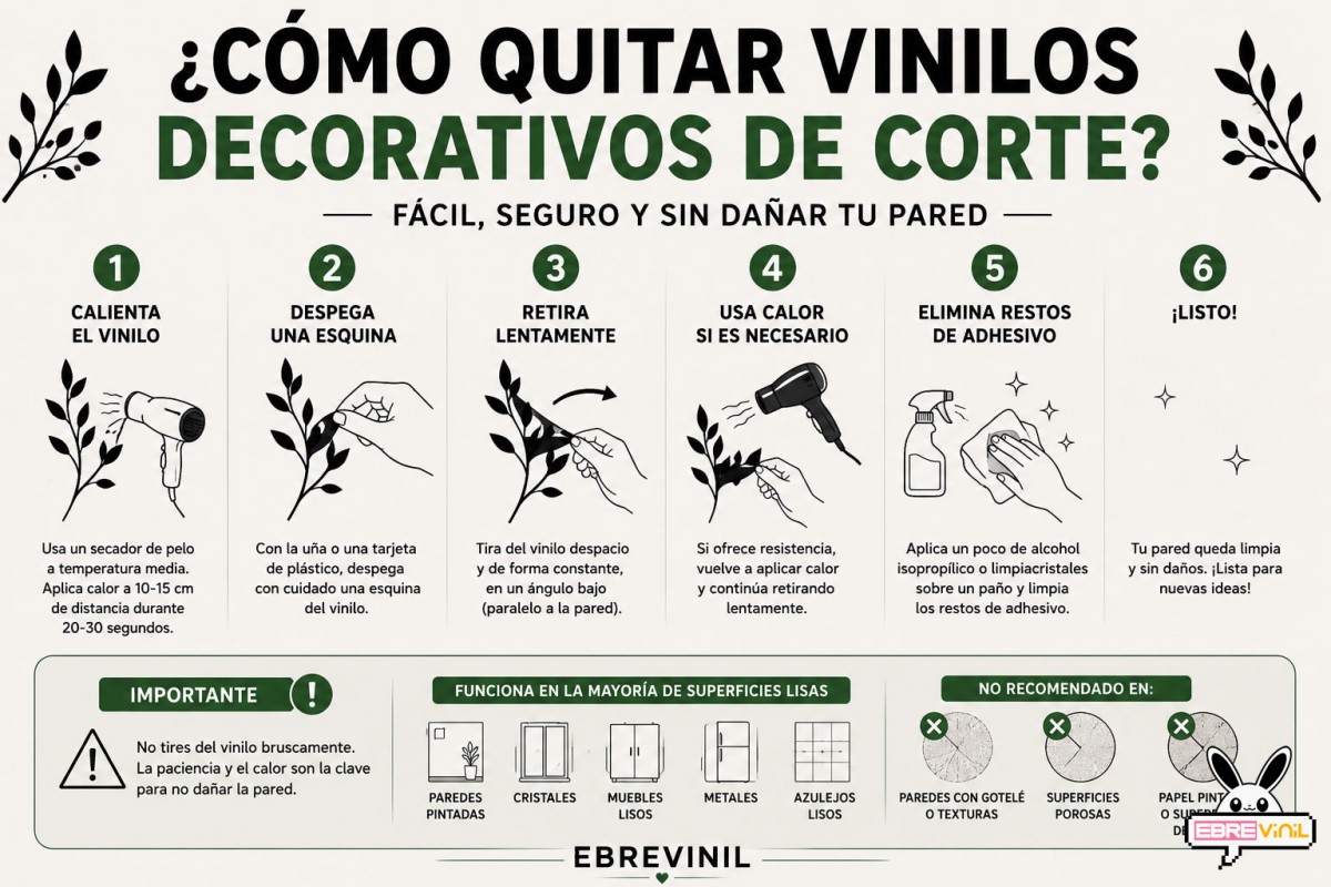 Infografía para retirar vinilos decorativos de corte sin dañar la pared