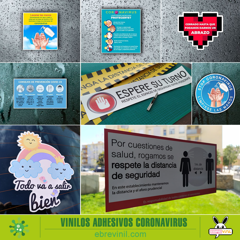 coronavirus vinilos adhesivos carteles rótulos