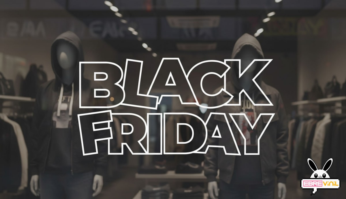 Detalle vinilo de corte BLACK FRIDAY close-up letras contorneadas calidad adhesivo profesional
