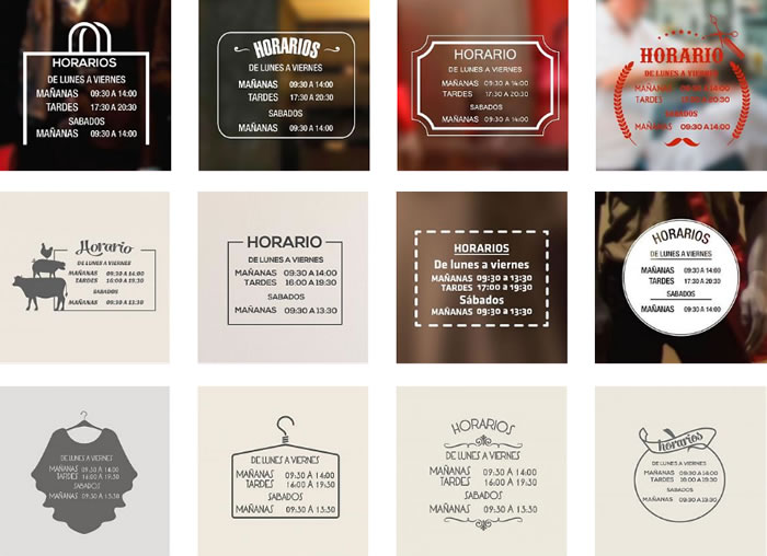vinilos con horarios personalizados puertas tiendas, empresas