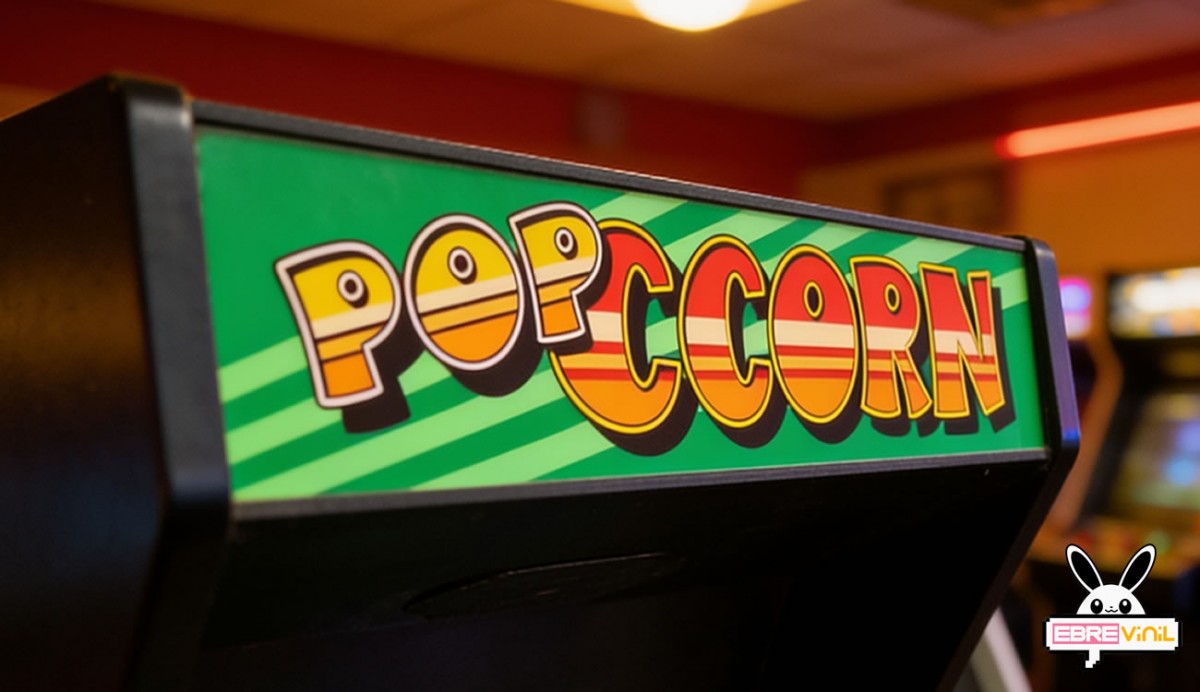 Marquesina adhesiva Popcorn con diseño retro de máquina recreativa arcade Unidesa 1983