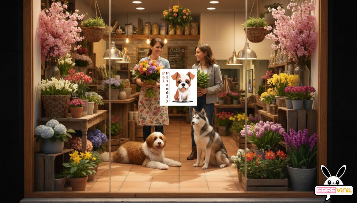 Pegatina pet friendly para negocios que admiten mascotas en la entrada del local