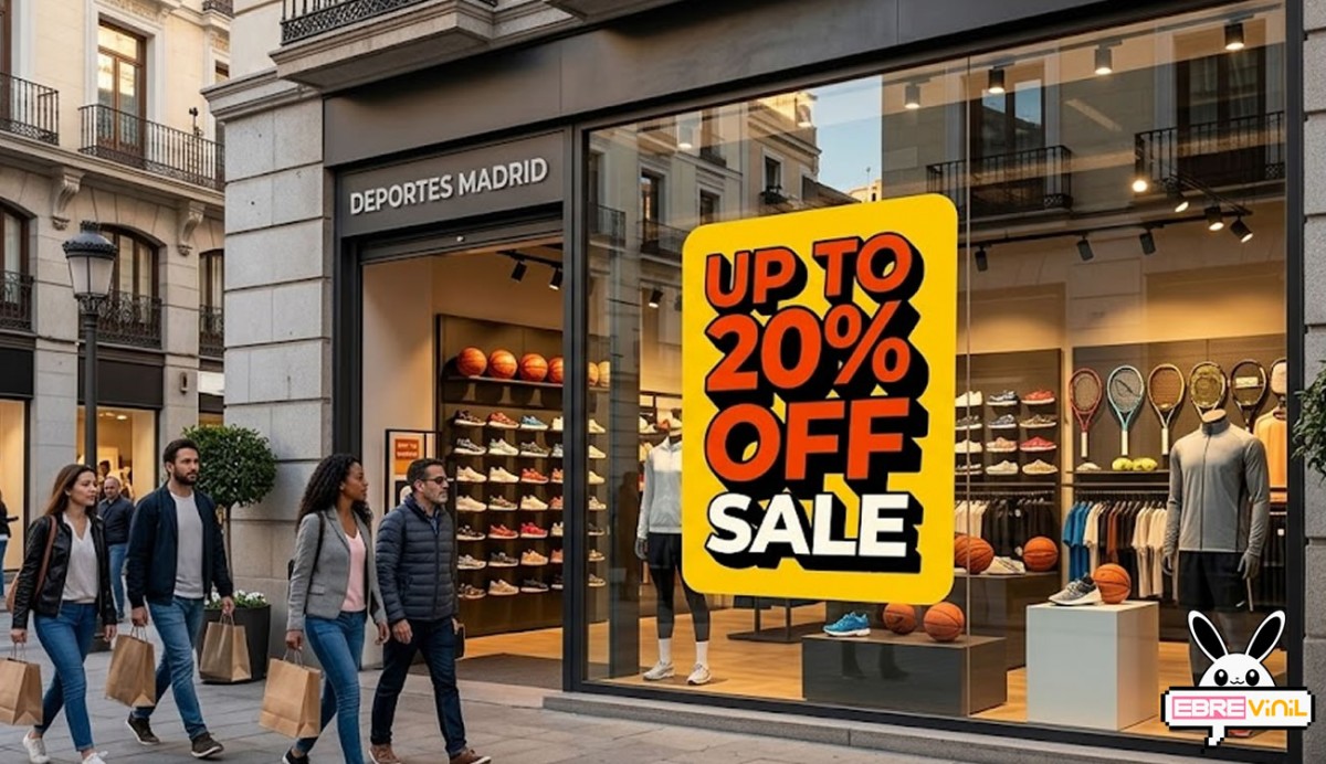 Cartel SALE con ofertas y descuento en escaparate comercial