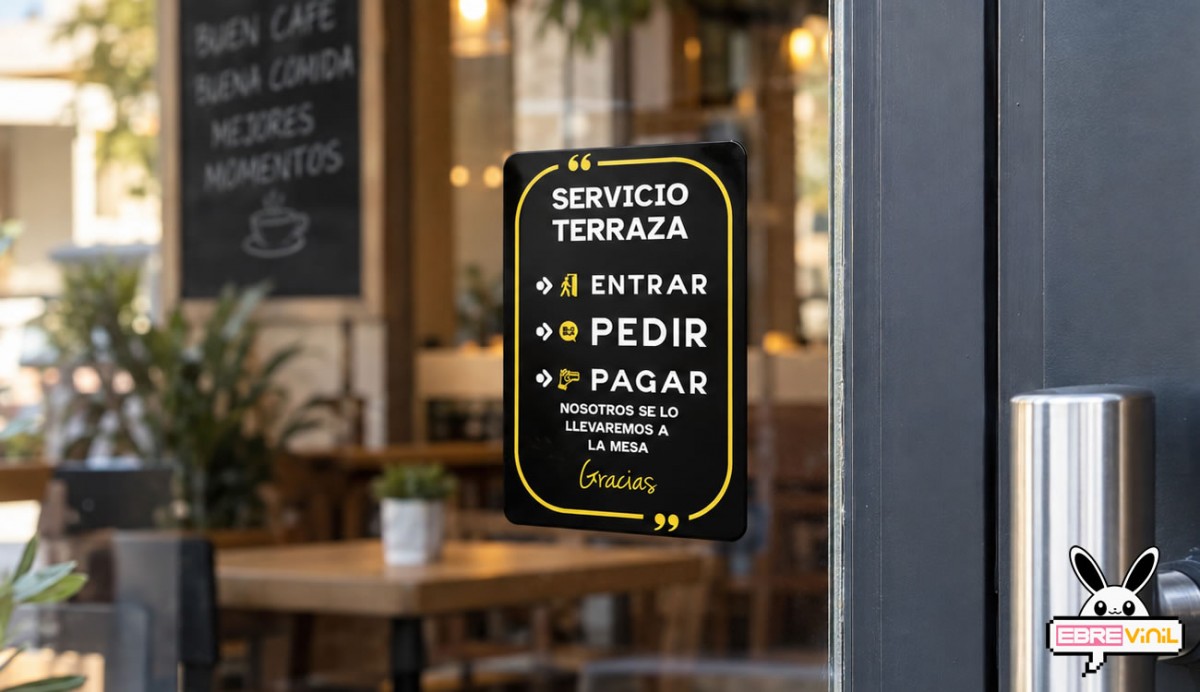 Sticker adhesivo hostelería terraza diseño negro blanco amarillo profesional